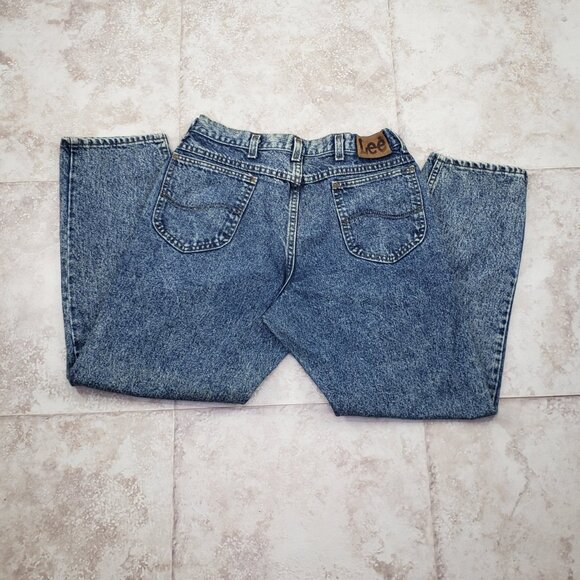 Acid Wash Jeans Lee Riders Snap Button Straight Leg Mens Size 34X 29.5 Husky Vtg - Picture 2 of 10